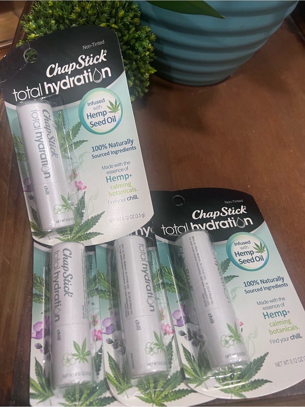 Lot of 4 Chapstick Total Hydration Hemp Seed Oil Infused Lip Care 100% Natural